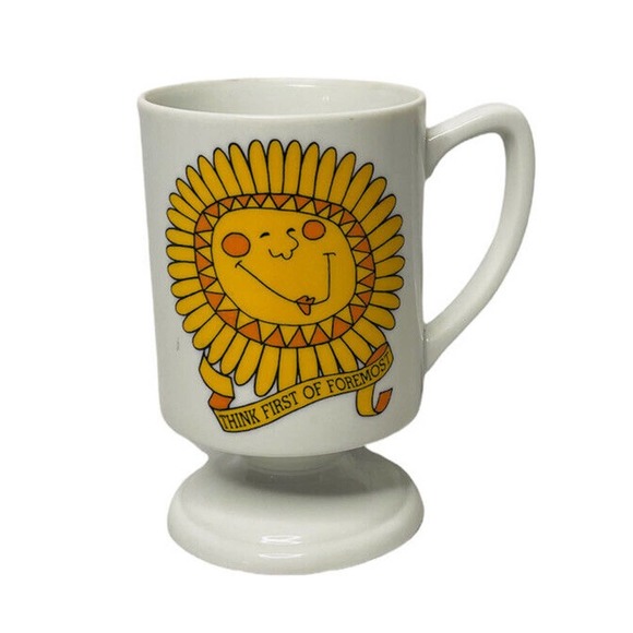 Unbranded Other - Vintage Think First of Foremost Yellow Sun Pedestal Coffee Mug Cup 4 3/4" Tall